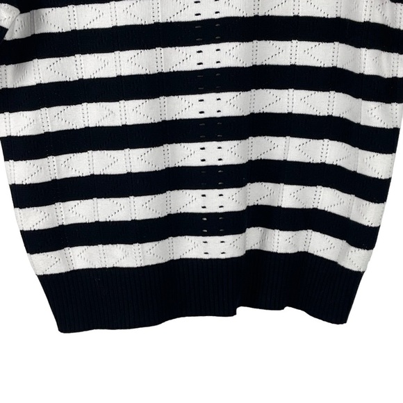 CABI 5832 RUNWAY PULLOVER STRIPED KNIT SHORT SLEEVE LACE UP BOW SWEATER - Picture 7 of 12